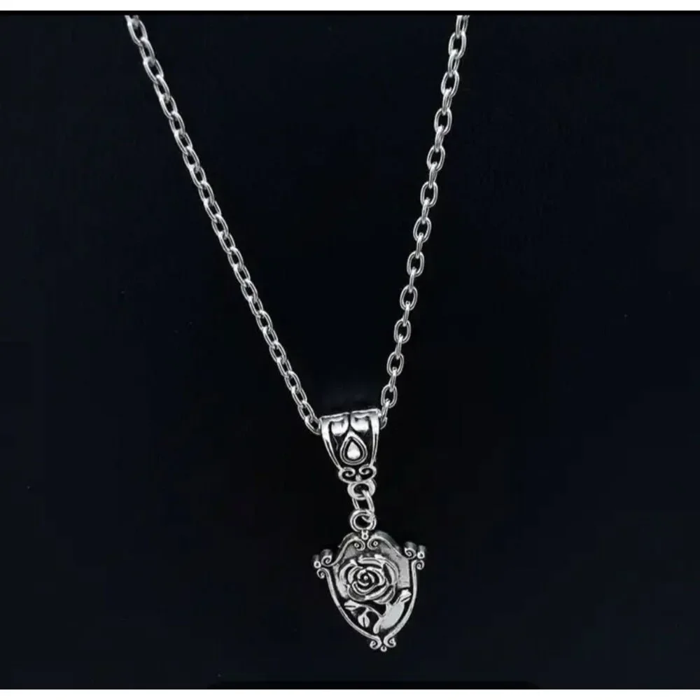Small 2D Rose Shield Pendant on 16